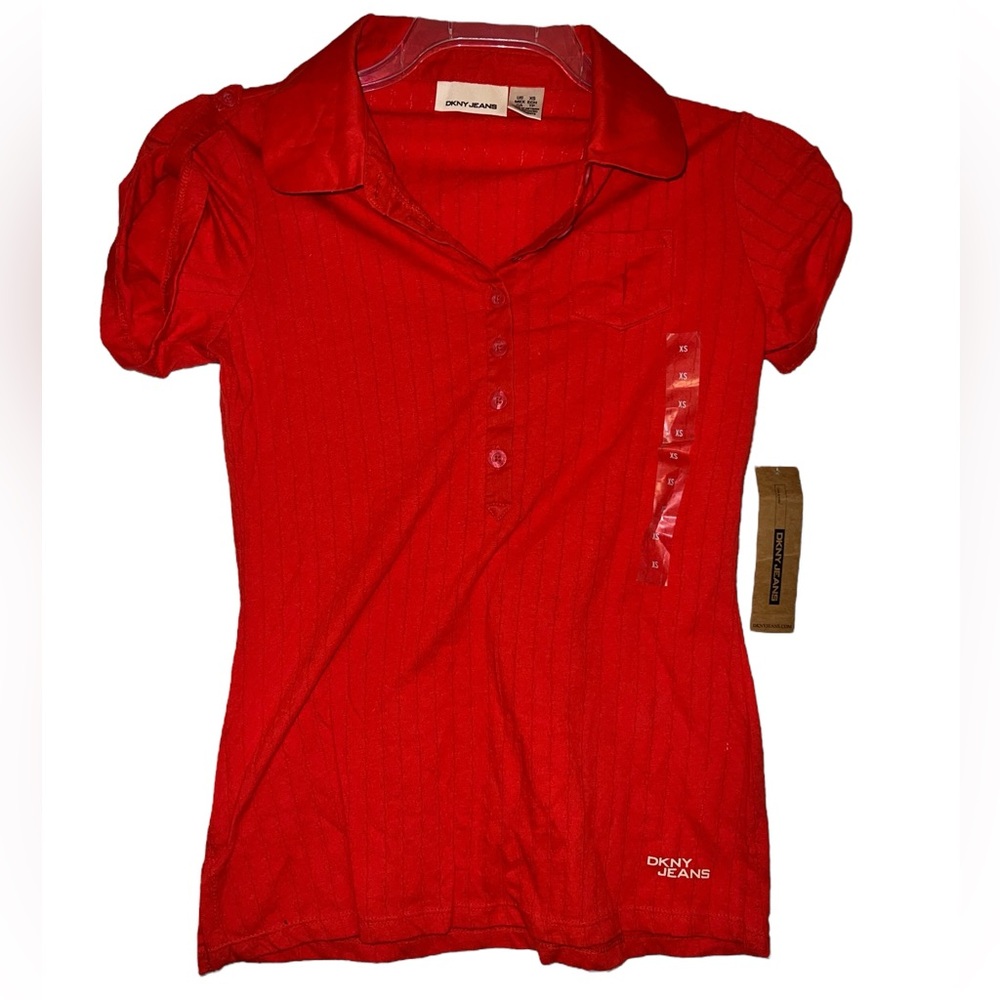 New DKNY Jeans Orange Button pullover Shirt Top Sz XS